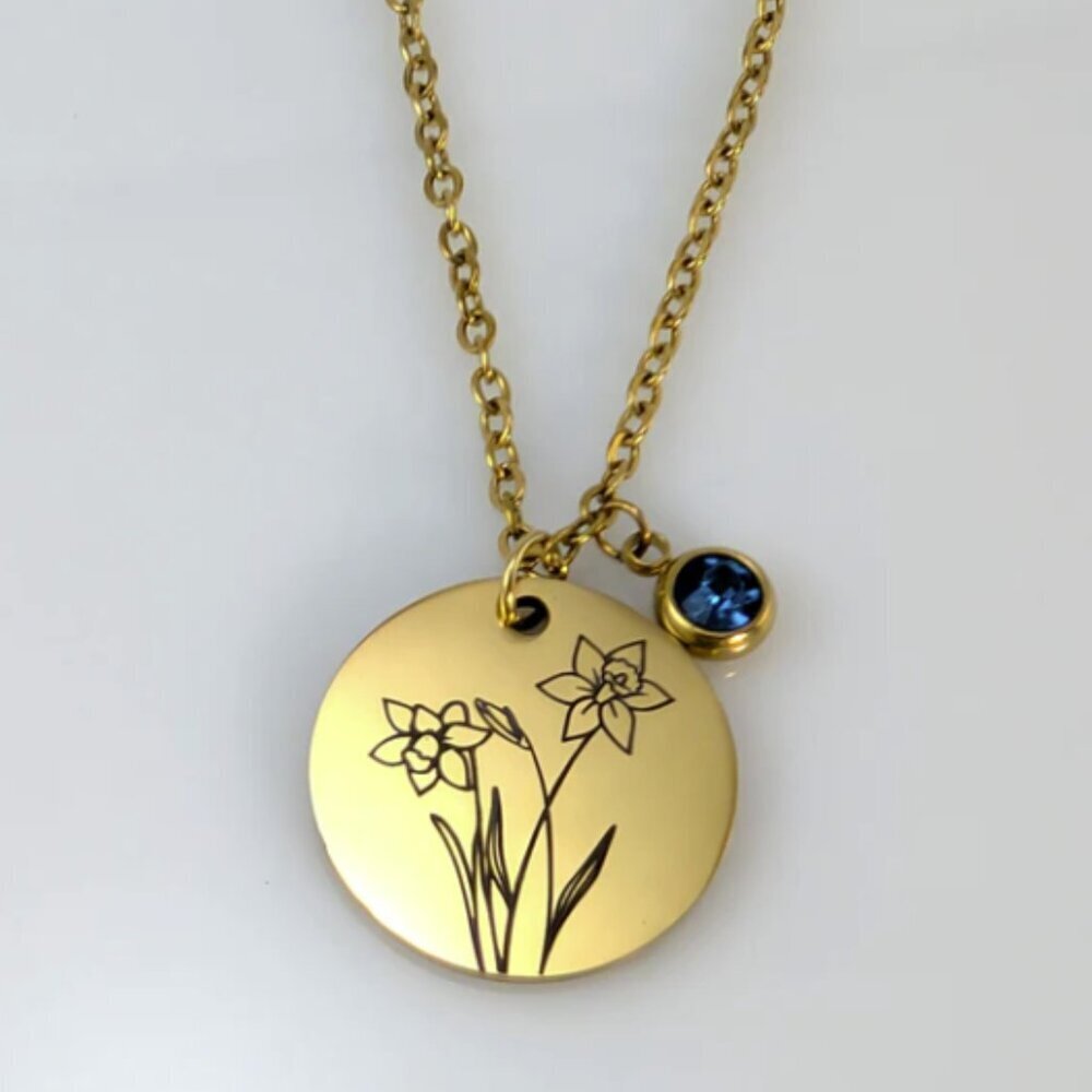 Handmade Gold Birth Flower & Birthstone on 18" Cable Chain Necklace
